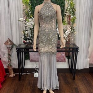 Terani Couture Silver Embellished Gown